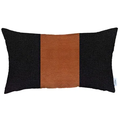 Homezia 12" X 20" Black And Brown Geometric Zippered Handmade Polyester Lumbar Pillow Cover