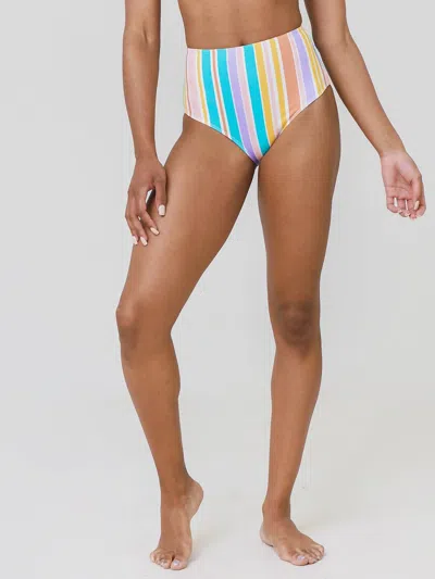 Ephemera High Waisted Bikini Bottom In Bonbon Stripe In White