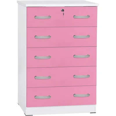Better Home Products Cindy 5 Drawer Chest Wooden Dresser With Lock In Pink