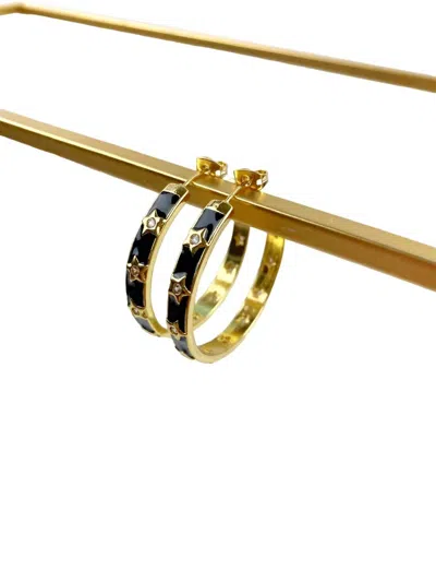 Taylor Shaye Women's Star Cz Enamel Hoop Earrings In Black In Gold