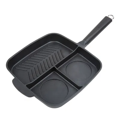 Masterpan 3-section Non-stick Cast Aluminum Grill & Griddle Skillet With Bakelite Handle, 11"