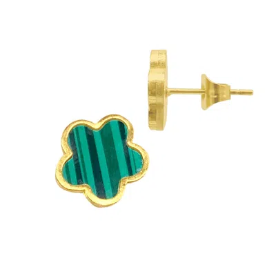 Adornia 14k Gold Plated Green Mother-of-pearl Clover Stud Earrings In Blue