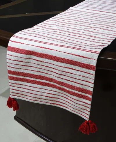 Vibhsa Woven Cotton Table Runner Off White And Red 16"x90"