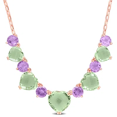 Mimi & Max 36 5/8ct Tgw Green Quartz & Amethyst Alternate Necklace In Rose Plated Sterling Silver - 17 In In Pink