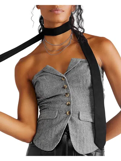 Free People Jamie Womens Herringbone Blazer Strapless Top In Grey