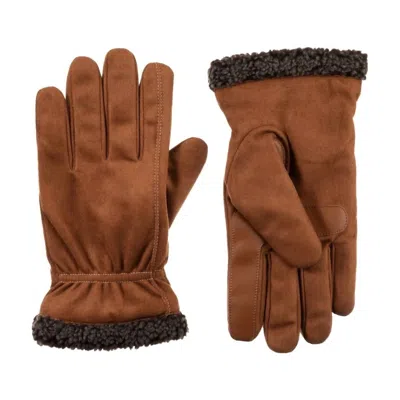 Isotoner Men's Recycled Microsuede And Berber Glove In Cognac In Brown