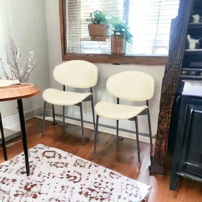 Homezia Set Of Two Off White And Black Upholstered Faux Leather Curved Back Dining Side Chairs