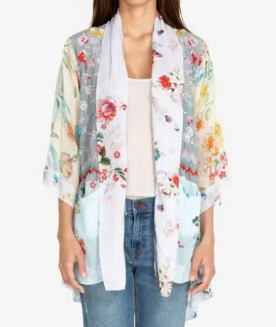 Johnny Was Pastel Floral Embroidery Kimono In Mti In White