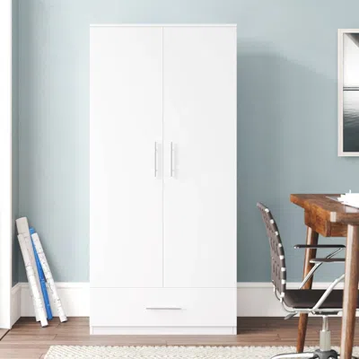 Quikfurn Modern Armoire Wardrobe Closet Cabinet With Storage Drawer In White Wood Finish