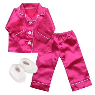 Teamson Sophia's Satin Pajama Set With Slippers For 18" Dolls, Hot Pink