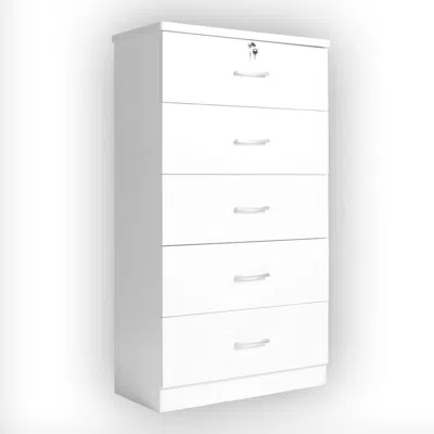 Better Home Products Olivia Wooden Tall 5 Drawer Chest Bedroom Dresser In White