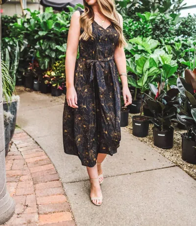 Bishop + Young Double V-neck Belted Midi Dress In Navy In Black