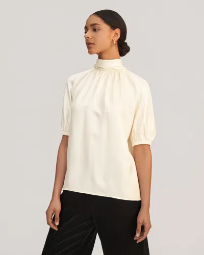 Lilysil Women Ajuga Silk Twill Blouse Top In Beige
