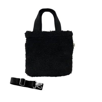 Quilted Koala Midi Town Crossbody Bag In Black Sherpa In Black