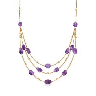 Ross-simons Amethyst Bead Station Necklace In 18kt Gold Over Sterling In Purple