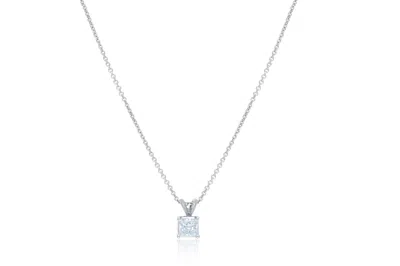 Diana M. 14kt White Gold Solitaire Diamond Pendant Featuring 0.84 Ct Clarity Enhanced Princess Cut Diamond In Silver