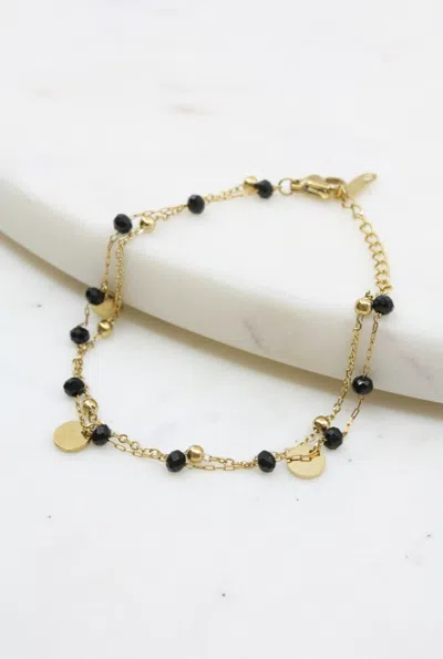 A Blonde And Her Bag Gold And Black Crystal Layered Bracelet With Gold Accents In Silver