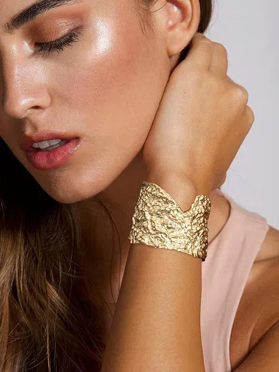 Liv Oliver 18k Gold Asymmetrical Hammer Cuff Bangle In Silver