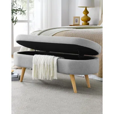 Quikfurn Mid-century Modern Boho Style Grey Linen Bedroom Storage Bed Bench
