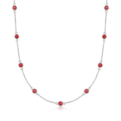 Ross-simons Ruby Station Necklace In Sterling Silver In Red