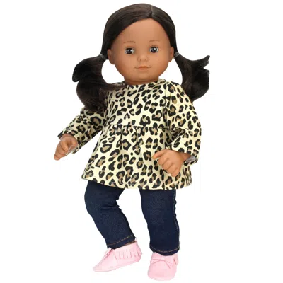 Teamson Sophia's Cheetah Print Tunic And Denim Jeggings Outfit Set For 15'' Dolls, Tan