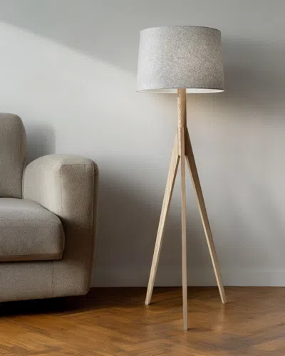 Homezia 59" Natural Solid Wood Tripod Floor Lamp With Gray Fabric Empire Shade