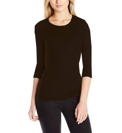 Three Dots Long Sleeve Crew Neck Tee In Espresso In Black