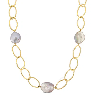 Mimi & Max 14-20mm Pink Cultured Freshwater Fancy Shape Pearl Chain Necklace In Yellow Silver - 26+1.5 In In Silver
