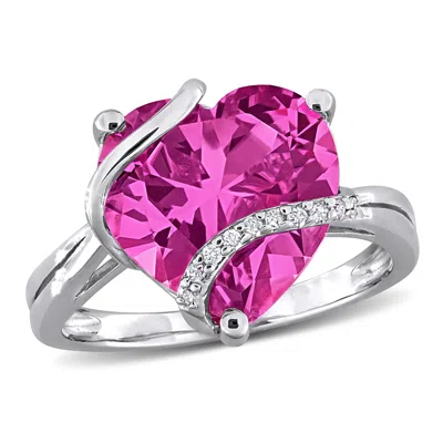 Mimi & Max 7 1/4ct Tgw Created Pink Sapphire And Diamond Accent Heart Ring Sterling Silver In Pink