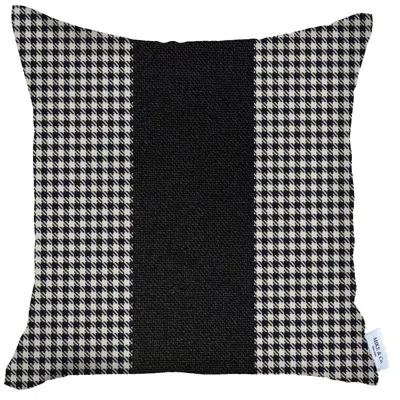 Homezia 18" X 18" White And Black Houndstooth Zippered Handmade Polyester Throw Pillow Cover