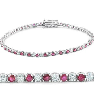 Pompeii3 3ct Genuine Ruby & Real Diamond Tennis Bracelet 14k White Gold In Pink