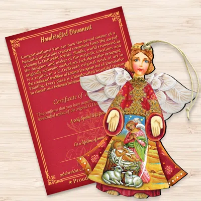 Designocracy Mary And Joseph Angel Wood Ornaments Set Of 2 G. Debrekht Inspirat