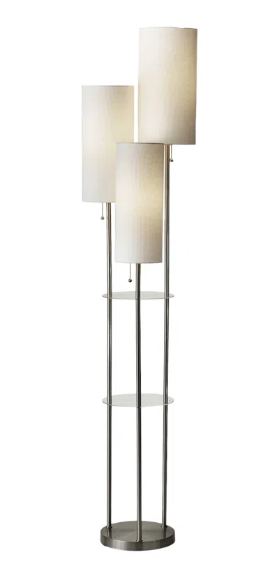 Homezia 68" Steel Three Light Floor Lamp With White Linen Cylinder Shades