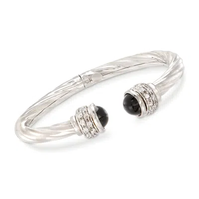 Ross-simons Italian Black Onyx And Cz Twisted Cuff Bracelet In Sterling Silver In Multi