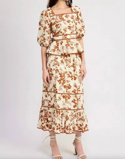 En Saison Emilia Ruffled Maxi Skirt In Off White Rust In Beige