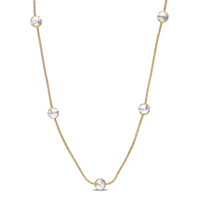 Mimi & Max 6mm White Ball Station Chain Necklace In Yellow Plated Sterling Silver - 16 In In Silver