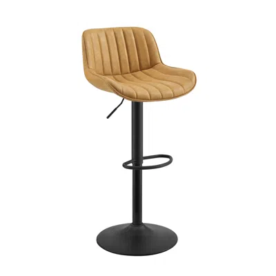 Homezia Set Of Two 31" Yellow And Black Faux Leather And Steel Swivel Low Back Adjustable Height Bar Chairs