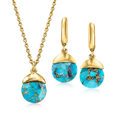 Ross-simons Turquoise Jewelry Set: Pendant Necklace And Drop Earrings In 18kt Gold Over Sterling In Blue