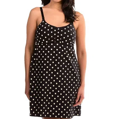 Leading Lady Shirred-front Comfort Nursing Chemise In Black/tan Dot In Black