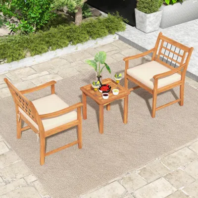 Hivvago 3 Piece Wood Patio Furniture Set With Seat Cushions And Acacia Wood Frame-white