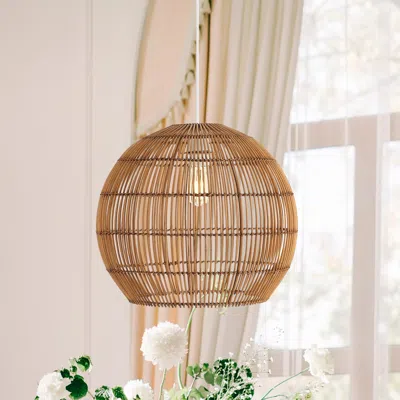 Jonathan Y Raya 19" 1-light Farmhouse Coastal Rattan 180" Cord Plug-in Or Hardwired Led Pendant