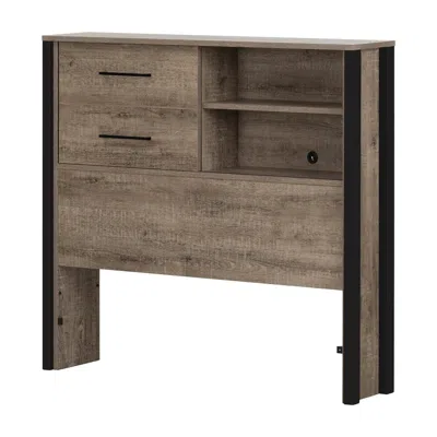 South Shore Furniture Munich Bookcase Headboard, Weathered Oak And Matte Black