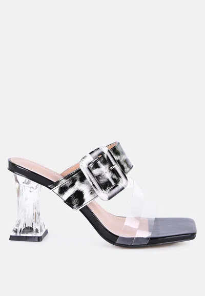 London Rag City Girl Buckle Detail Clear Spool Heel Sandals In Silver