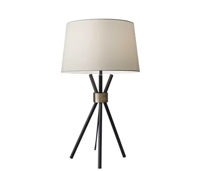 Homezia Black Metal Tripod Leg With Antique Brass Accent Table Lamp