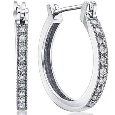 Pompeii3 1/4ct Diamonds Hoops Milgrained 14k White Gold In Silver