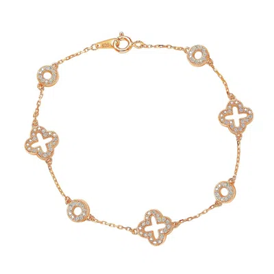 Suzy Levian Rose Sterling Silver White Cubic Zirconia Clover And Circles Bracelet In Gold