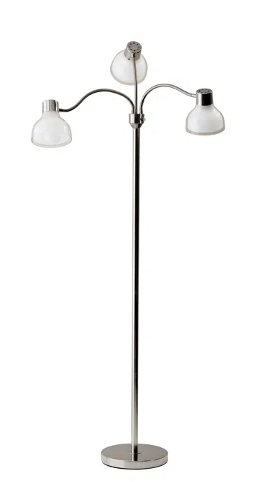 Homezia 69" Nickel Three Light Tree Floor Lamp With White Bowl Shade