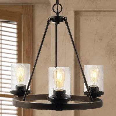 Jonathan Y Coronet 20" 3-light Iron/seeded Glass Rustic Farmhouse Led Chandelier