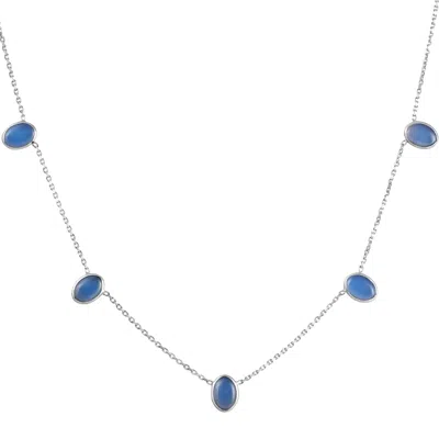 Pompeii3 14k White Gold Blue Moonstone Station Necklace By The Yard Design 18" In Blue