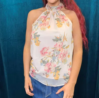 Bishop + Young Breathless Tie Neck Top In Pale Pink In White